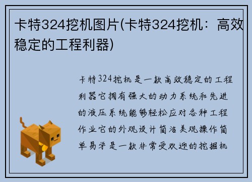 卡特324挖机图片(卡特324挖机：高效稳定的工程利器)